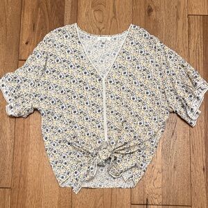 Max Studio Floral V-Neck Blouse with Tie-Front